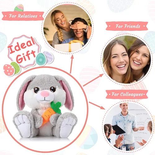 Vista 4 de Chalyna Conejito de Pascua de peluche de 8 pulgadas con orejas flexibles, abrazo y animales lavables, juguete de peluche de regalo para niños