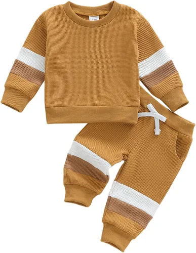 Vista 31 de Kuriozud Conjunto de 2 piezas de sudadera con cuello redondo y pantalones deportivos para niños pequeños para otoño e invierno