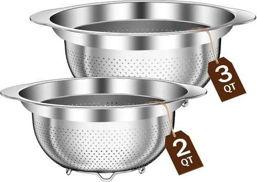 Vista 12 de Colador de acero inoxidable con tazón para mezclar, lavadora de arroz, colador para cocina, colador de arroz, lavado de frutas y verduras, colador