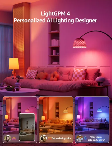 Vista 2 de Lepro Bombillas inteligentes B1 AI – WiFi y Bluetooth RGBWW Bombilla LED que cambia de color funciona con Alexa y Google Assistant, diseñador