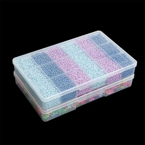 Vista 6 de Paquete de 2 cajas fijas de plástico transparente con compartimento de 18 rejillas, organizador transparente con tapa para cuentas, botón, hardware