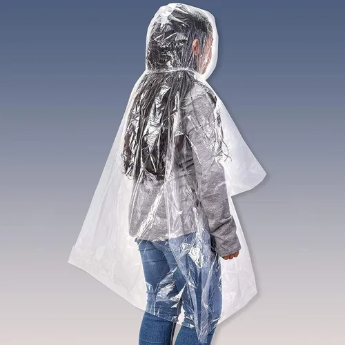 Vista 6 de Juvale Raincoat Plastic Disposable Rain Ponchos with Hood - Bulk Emergency Rain Cover