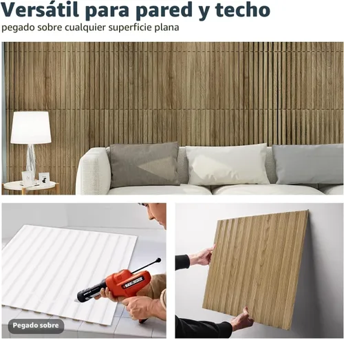 Vista 7 de Art3d Panel de pared de listones 3D, panel texturizado acanalado de 12 baldosas 19.7 x 19.7 pulgadas - Nogal Cuadrado - Nogal