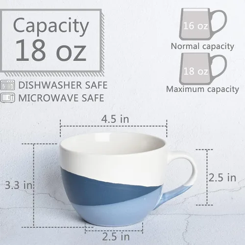 Vista 2 de Bosmarlin Juego de 2 tazas grandes de cerámica para café con leche, tazas de sopa jumbo para oficina y hogar, 18 onzas, aptas para lavavajillas