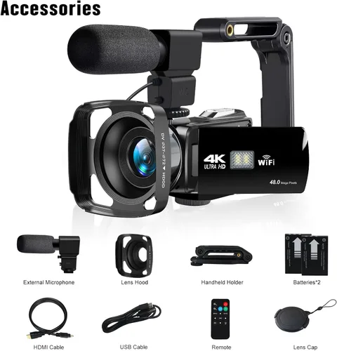 Vista 7 de Videocámara Cámara de vídeo 4K HD 48MP Vlogging Cámara para YouTube 3.0 "Videocámara con pantalla táctil, 18X Grabadora de Cámara Digital Zoom