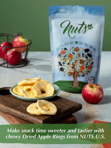Vista 6 de NUTS U.S. - Anillos de manzana seca, sin azúcar añadido, sin color artificial, textura masticable, sin OMG, jugoso y natural (1 libra)