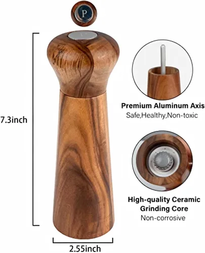 Vista 2 de Molinillo de pimienta de madera, molinillo de pimienta recargable, coctelera de pimienta ajustable, molino de especias, molino de pimienta