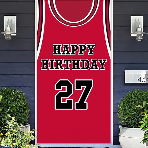 Vista 14 de Cartel de feliz cumpleaños 10 pancarta de fondo rojo de baloncesto estrella jugador de deportes decoración para hombre niño 10 cumpleaños