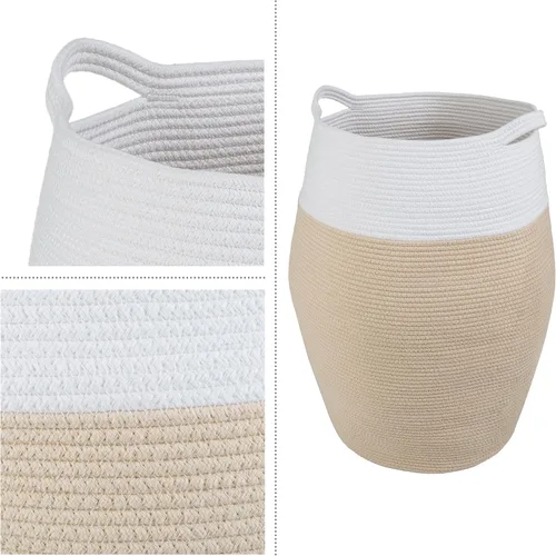 Vista 4 de Home-Complete - Cesta de lavandería curvada de cuerda de algodón con asas para sala de estar, dormitorio, baño, guardería y almacenamiento