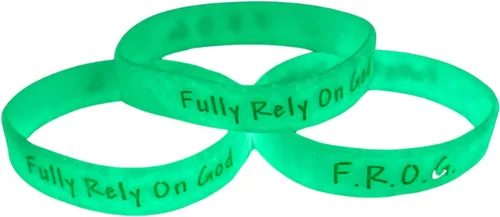 Vista 6 de Biblebanz F.R.O.G. Pulseras que brillan en la oscuridad – Pulseras totalmente confiadas en Dios (paquete de 50) pequeñas de 7 pulgadas