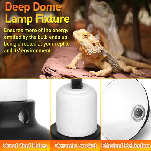 Vista 4 de Lámpara reflector de reptiles, lámpara de cúpula de aluminio pulido profundo de 8.5 pulgadas para terrarios de vidrio de reptiles, compatible