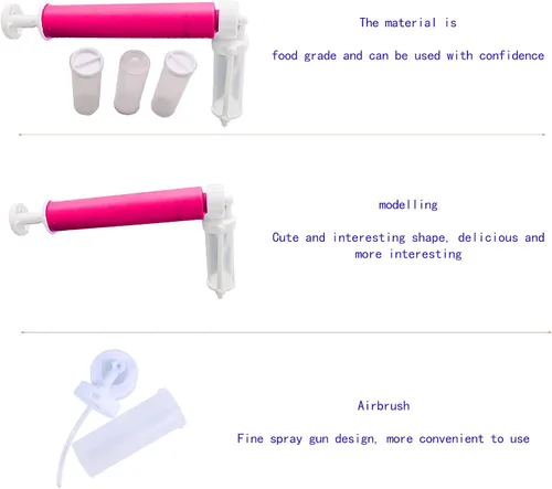 Vista 4 de Aerógrafo manual para pasteles, bomba de aerógrafo para hornear bricolaje, kit de decoración de pasteles con 4 tubos de pulverización y 3 raspadores