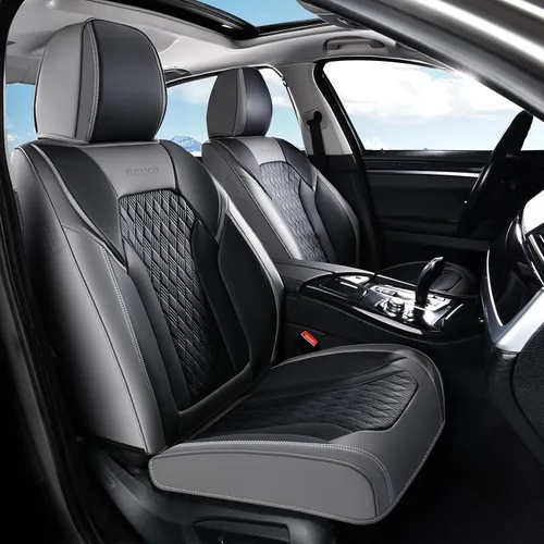 Vista 21 de FLORICH Fundas de asiento, juego completo de fundas de asiento de automóvil, fundas de asiento de cuero de napa de lujo, transpirables e marrón