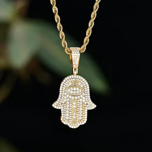 Vista 6 de Collar con colgante de mano Hamsa chapado en oro real de 18 quilates o blanco con dije de mano de Hamsa, protección de buena suerte, cadena