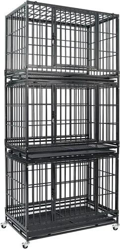 Vista 15 de Jaula apilable de 47 pulgadas para perros grandes de alta ansiedad, jaula indestructible a prueba de escapes para interiores con doble puerta