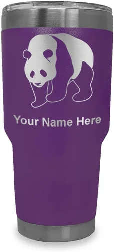 Vista 30 de LaserGram Vaso aislado al vacío de 20 onzas, oso panda, grabado personalizado incluido (negro)