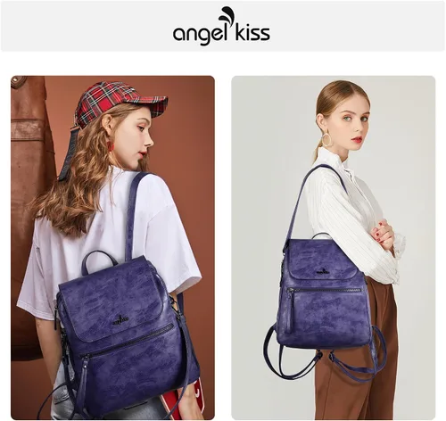 Vista 7 de Angel Kiss Backpack Purse for Women Casual Fashion Vegan Leather Shoulder Bag Ladies Zipper Magnetic Flap Backpack