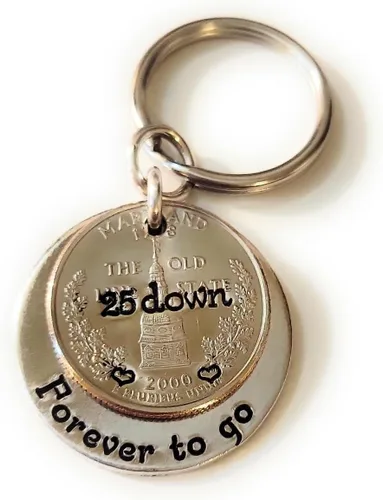 Vista 5 de 25 Down and Forever To Go, 25th Anniversary Year Penny Key Chain, 25th Wedding Anniversary, Personalized Options