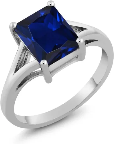 Vista 39 de Gem Stone King Anillo de compromiso solitario con diseño clásico de vástago dividido para mujer, plata de ley 925, piedra natal de piedra preciosa