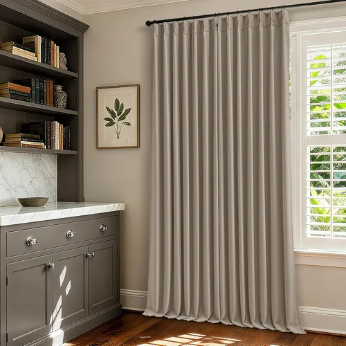 Vista 227 de Juego de 2 paneles de cortinas plisadas negras de 80 pulgadas para sala de estar, cortinas plisadas de lino con forro de 80 pulgadas de largo, 100%