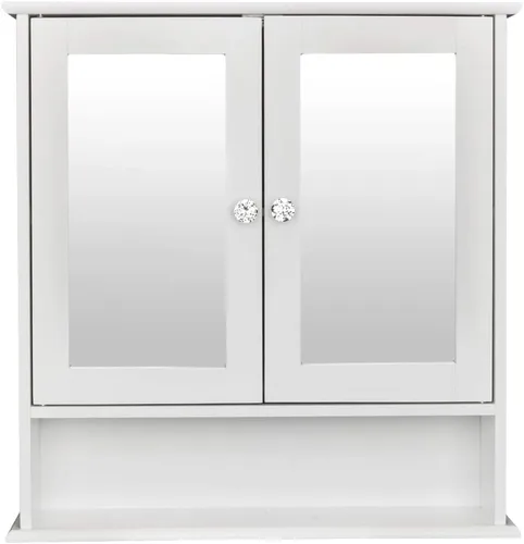 Vista 7 de Armario de baño con espejo, botiquín montado en la pared con puertas y estantes, gabinete de almacenamiento de baño de madera, armario sobre