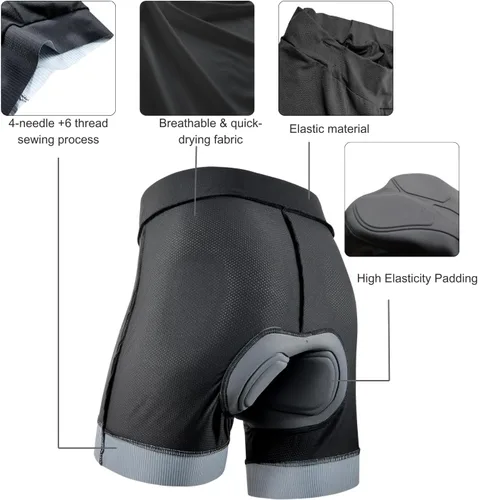 Vista 3 de Wulibike Pantalones cortos de ciclismo de montaña para hombre, acolchado 4D, ropa interior extraíble, pantalones cortos de ciclismo para hombre