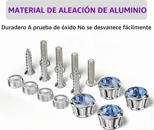 Vista 5 de Pack-4 Kit de Sujetadores de Tornillos Brillantes para Placa de Matrícula, Tapas de Tornillos Antirrobo con Cristales de Imitación para Automóvil
