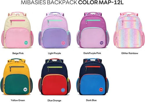Vista 8 de mibasies Mochila para niñas y niños, ideal para niños y niñas, mochila para preescolar jardín de infantes y primaria, Azul oscuro, Niños-12L US