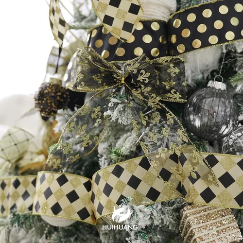 Vista 8 de HUIHUANG Cinta negra con alambre para árbol de Navidad, cintas de Navidad negras y doradas para decoración de árboles, lazos, coronas, guirnaldas