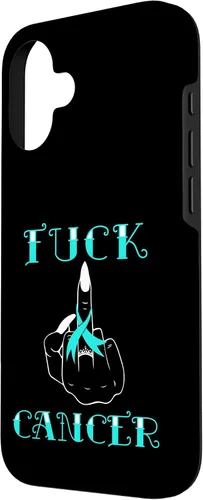 Vista 2 de Fuck Cancer Tattoos Survivor Teal Ribbon Ovarian Cancer Case for iPhone 16