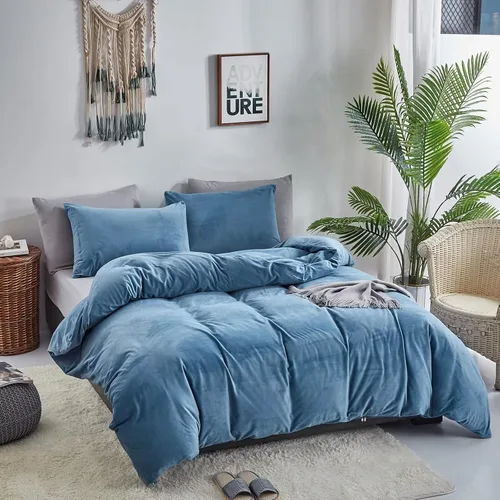 Vista 4 de Houseri Juego de Edredón de Terciopelo Azul Twin Azul Claro Esponjoso Juegos de Ropa de Cama Twin Azul Polvoriento Ropa de Cama de Franela Niños