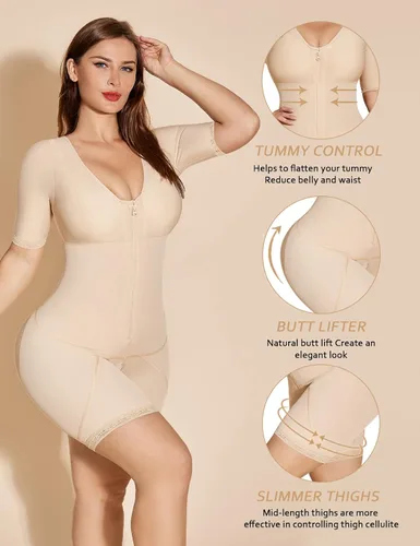 Vista 4 de SHAPSHE Moldeador de cuerpo completo para mujer control de abdomen fajas colombianas entrenador de cintura levantamiento de glúteos con cremallera