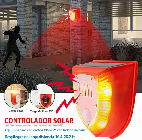 Vista 2 de Alarma solar con sensor de movimiento para exteriores: luces solares de alarma de seguridad con ladridos de perro y sonido de disparo