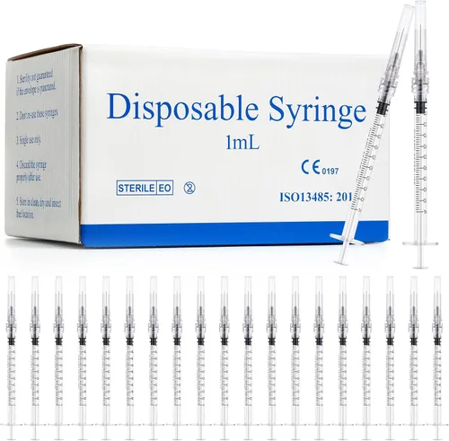 Vista 7 de Paquete de 100 jeringas de 1ml con aguja - 25G 1 pulgada Jeringa desechable de 1cc para uso en laboratorio científico, estéril envuelta