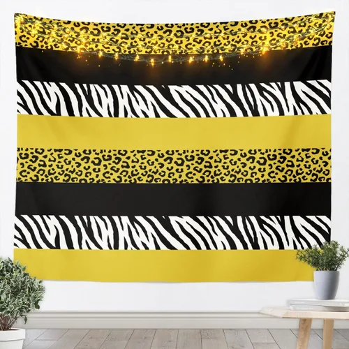 Vista 4 de Leopard Print Tapestry,Cheetah Zebra Skin Rustic Farmhouse Wall Tapestries,Girls Women Room Decor,Geometric Stripes Patchwork Chic Wall Leopard 10