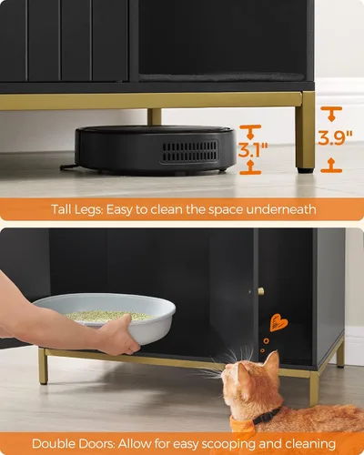 Vista 5 de Feandrea UPCL007B01 - Armario con caja de arena oculta para gatos, mueble moderno de caja de arena con tapete para rascar, patas altas, casa