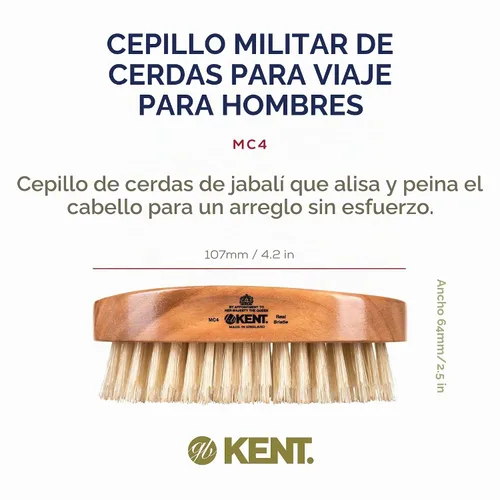 Vista 3 de Kent MC4 - Juego de cepillos para cabello y barba para hombre: cepillo exfoliante natural de cerdas de jabalí, base de madera de cerezo con cerdas