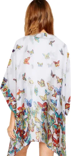 Vista 2 de WEIYAN - Blusa de gasa tipo cárdigan para mujer, holgada, kimono para la playa