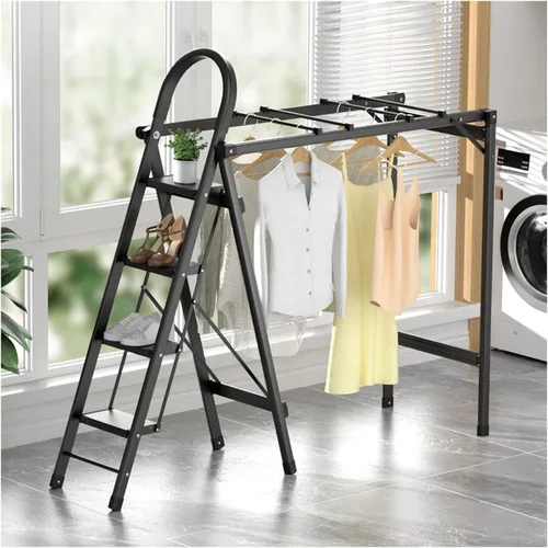 Vista 3 de TOMYEUS Escurridor plegable multifuncional para secar ropa de doble propósito, escalera telescópica plegable de aleación de aluminio, escalera