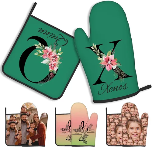 Vista 33 de Manoplas de horno personalizadas con nombre y foto, resistentes al calor y a la intemperie, para amigos y familia, como regalo de cocina, horneado