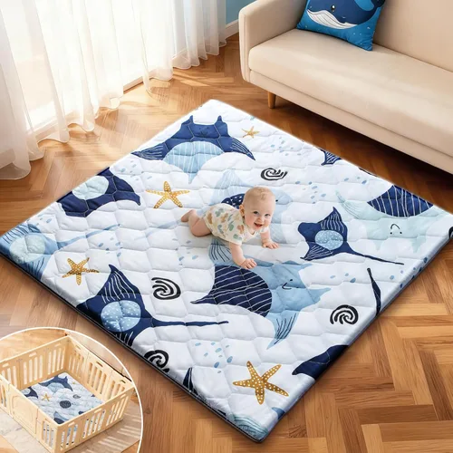 Vista 11 de Tapete de juego para bebé de 47 x 47 pulgadas, grueso y suave, acolchado para bebé para corral de juegos, tapetes para gatear para bebés, niños