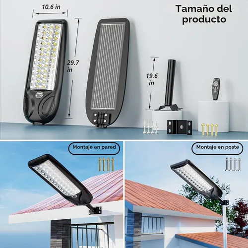 Vista 3 de MMKT - Farolas solares impermeables para exteriores, 3 colores LED del atardecer al amanecer, luces de inundación con sensor de movimiento y control