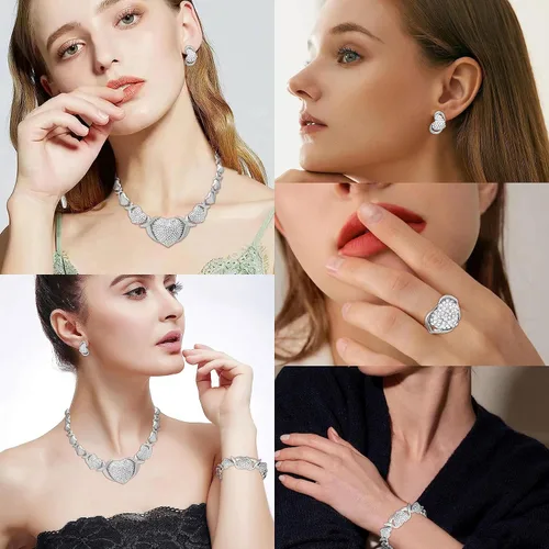 Vista 4 de Conjuntos de joyas de oro para mujer, accesorios de oro de 18 quilates, juego de joyas nupciales para boda, accesorios de oro, conjunto de joyas