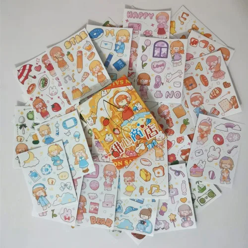 Vista 3 de Kawaii Washi - Juego de calcomanías (50 hojas), postre dulce, fruta, plantas, papelería, gelatina, pastel de gelatina, calcomanías de alimentos