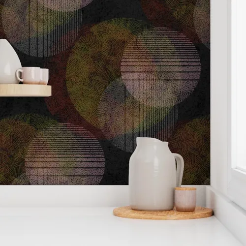 Vista 8 de Spoonflower Abstract Circles Pre-Pasted Removable Wallpaper Sample 12" x 24" Dark Red Planets Water-activated, simple to install and removable