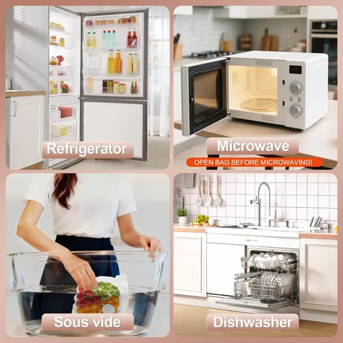 Vista 6 de Bolsas selladoras al vacío reutilizables para alimentos: 30 bolsas de sellado al vacío reutilizables sin BPA con válvula de aire y 2 clips