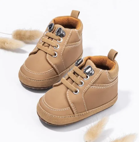 Vista 3 de Babelvit Zapatillas de lona con suela suave para bebé y niña, con cordones y cordones para bebé, botas unisex jasta el tobillo recién nacidos