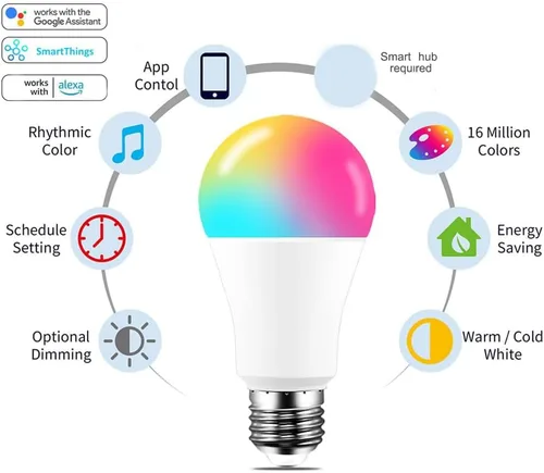 Vista 3 de Zigbee - Bombilla inteligente, requiere concentrador inteligente, control de voz con Alexa, compatible con Google Assistant/SmartThings/Tuya