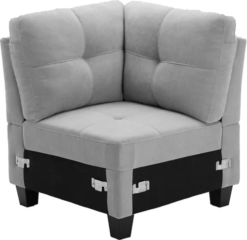Vista 10 de Sofá modular convertible con otomana de almacenamiento, 7 plazas, en forma de L, moderno sofá esquinero de terciopelo para sala de estar