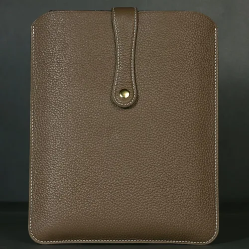 Vista 6 de Funda de cuero real para portátil de 14 pulgadas - MacBook-Pro M1 Gris